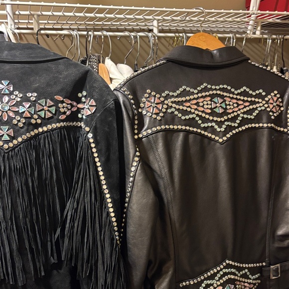 Black Suede Fringe Rhinestone Studded Leather Jacket L Excellent VTG Condition - Picture 15 of 17